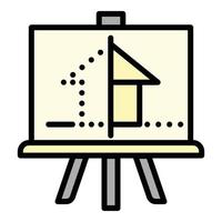 Drawing modern house plan icon, outline style vector