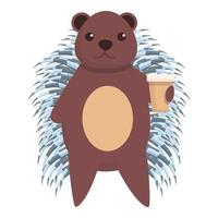 Porcupine coffee cup icon, cartoon style vector