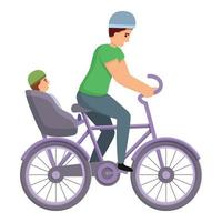 Father with son ride bike icon, cartoon style vector