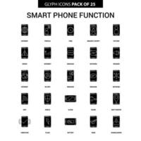 conjunto de iconos de vector de glifo de funciones de teléfono inteligente