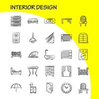 Interior Design Hand Drawn Icons Set For Infographics Mobile UXUI Kit And Print Design Include Switch Plug Electronics Electric Table Furniture Home Tables Eps 10 Vector