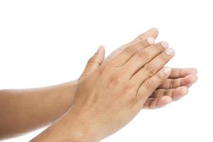 Man clapping hands, applause isolated on white photo