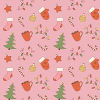 Christmas hand drawn seamless pattern in retro groovy colors vector