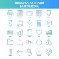 25 paquete de iconos multimedia futuro verde y azul vector