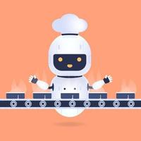 White friendly chef robot in frozen food factory. Cooking Robot Artificial Intelligence concept. vector