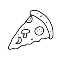 Cute cartoon hand drawn pizza illustration. Slice of pizza in doodle style isolated on white background vector