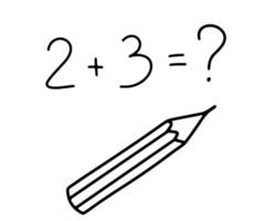 Cute pencil and mathematical example. Doodle handmade naive monochrome illustration isolated on white background vector