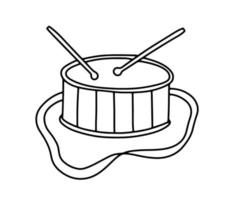 tambor de línea con correa. instrumento musical para niños. lindo, divertido, garabato, ilustración, aislado, blanco, plano de fondo vector