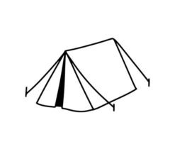 Hand drawn camping tent doodle icon. Vector outline sketch isolated on white.