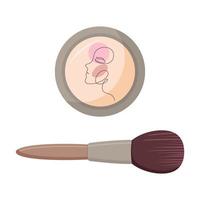 Compact pressed face powder and makeup brush. vector illustration