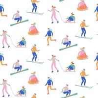 Seamless pattern with people involved in winter sports. vector illustration