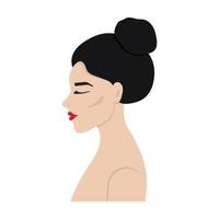 A young black-haired girl with a tuft on her head in profile. vector illustration