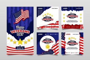 Happy Veterans Day Social Media Template Collection vector