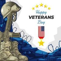 feliz día de los veteranos con ilustración de equipos del ejército vector