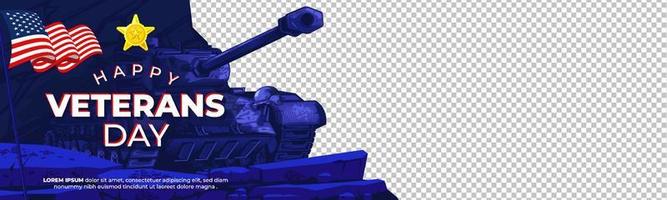 feliz día de los veteranos banner con ilustración de tanque y espacio de imagen vector
