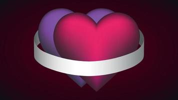Two hearts with a paper ribbon vector