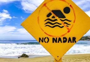 Red flag swimming prohibited high waves in Puerto Escondido Mexico. photo