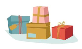 Gift boxes with ribbons. Festive mood. Vector image.