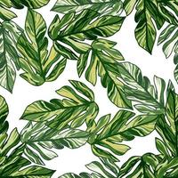 Creative tropical leaves seamless pattern in sketch style. Palm leaf endless floral background. vector