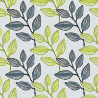 Freehand branches with leaves seamless pattern. Hand drawn organic background. Decorative forest leaf endless wallpaper. vector