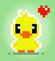 8-bit duck pixels. Animal game assets in vector illustrations.