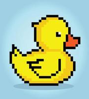 8-bit duck pixels. Animal game assets in vector illustrations.