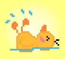 8-bit duck pixels are swimming. Animal game assets in vector illustrations.