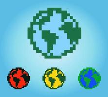 8-bit miniatur earth pixel. the world in vector illustrations. globe in pixel art.