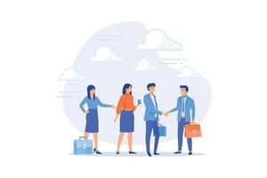 Onboarding new employee, warm welcome to new office, introduce new hire to colleagues, orientation training on first day concept, flat vector modern illustration