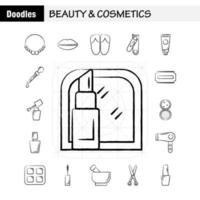 icono dibujado a mano de belleza y cosmética para impresión web y kit de uxui móvil, como collar de joyas, labios presentes, boca cosmética, ropa de belleza, paquete de pictogramas, vector