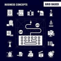 conceptos de negocio conjunto de iconos de glifo sólido para infografía kit de uxui móvil y diseño de impresión incluyen dólar dinero moneda moneda escala taza bebida té colección moderno logotipo infográfico y pict vector