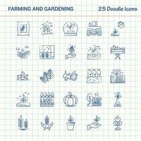 agricultura y jardinería 25 iconos de doodle conjunto de iconos de negocios dibujados a mano vector