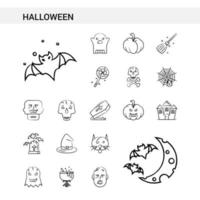 Halloween hand drawn Icon set style isolated on white background Vector