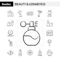 Beauty And Cosmetics Hand Drawn Icons Set For Infographics Mobile UXUI Kit And Print Design Include Face Foundation Liquid Makeup Beauty Brush Makeup Beauty Icon Set Vector