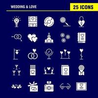 Wedding And Love Solid Glyph Icons Set For Infographics Mobile UXUI Kit And Print Design Include Bulb Idea Love Heart Wedding Movies Video Love Icon Set Vector