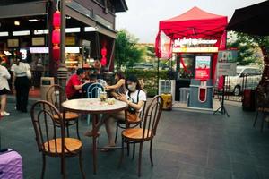 Tangerang, West Java, Indonesia, 2022 - Visitors hanging out at the PIK Chinatown Pantjoran Area. photo