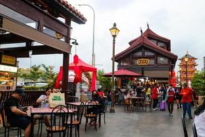 Tangerang, West Java, Indonesia, 2022 - Visitors hanging out at the PIK Chinatown Pantjoran Area. photo