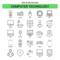 Computer Technology Line Icon Set 25 Dashed Outline Style vector