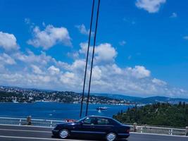 Turkey on July 2022. Cars crossing the Ozman Gazi Bridge or Izmit Bay Bridge. photo