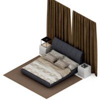 Isometric Bedroom 3D render png