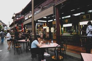 Tangerang, West Java, Indonesia, 2022 - Visitors hanging out at the PIK Chinatown Pantjoran Area. photo