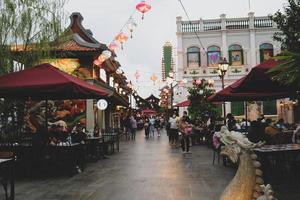 Tangerang, West Java, Indonesia, 2022 - Visitors hanging out at the PIK Chinatown Pantjoran Area. photo