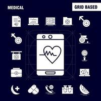 iconos de glifos sólidos médicos establecidos para infografías kit de uxui móvil y diseño de impresión incluyen tabletas fórmula de cápsula de ciencia de medicina médica colección de medicina médica registro infográfico moderno vector