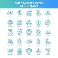 25 paquete de iconos de navidad futuro verde y azul vector