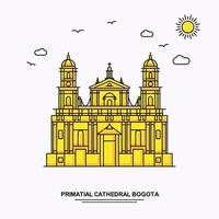 catedral primacial bogotá monumento plantilla de póster viaje mundial fondo de ilustración amarilla en estilo de línea con escena de la naturaleza de belleza vector