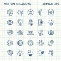 inteligencia artificial 25 iconos de doodle conjunto de iconos de negocios dibujados a mano vector