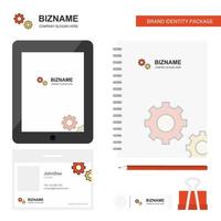 Gear Business Logo Tab App Diary PVC Employee Card and USB Brand Stationary Package Design Vector Template