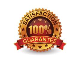 100 Percent satisfaction guarantee gold badge with red ribbon.100 Percent satisfaction guarantee gold badge with red ribbon. warranty label isolated on white vector