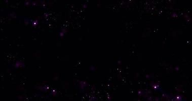Abstract dark blue purple frame with flying glittering digital hi-tech particles with blur effect and bokeh on black background. Screensaver beautiful video animation in high resolution 4k