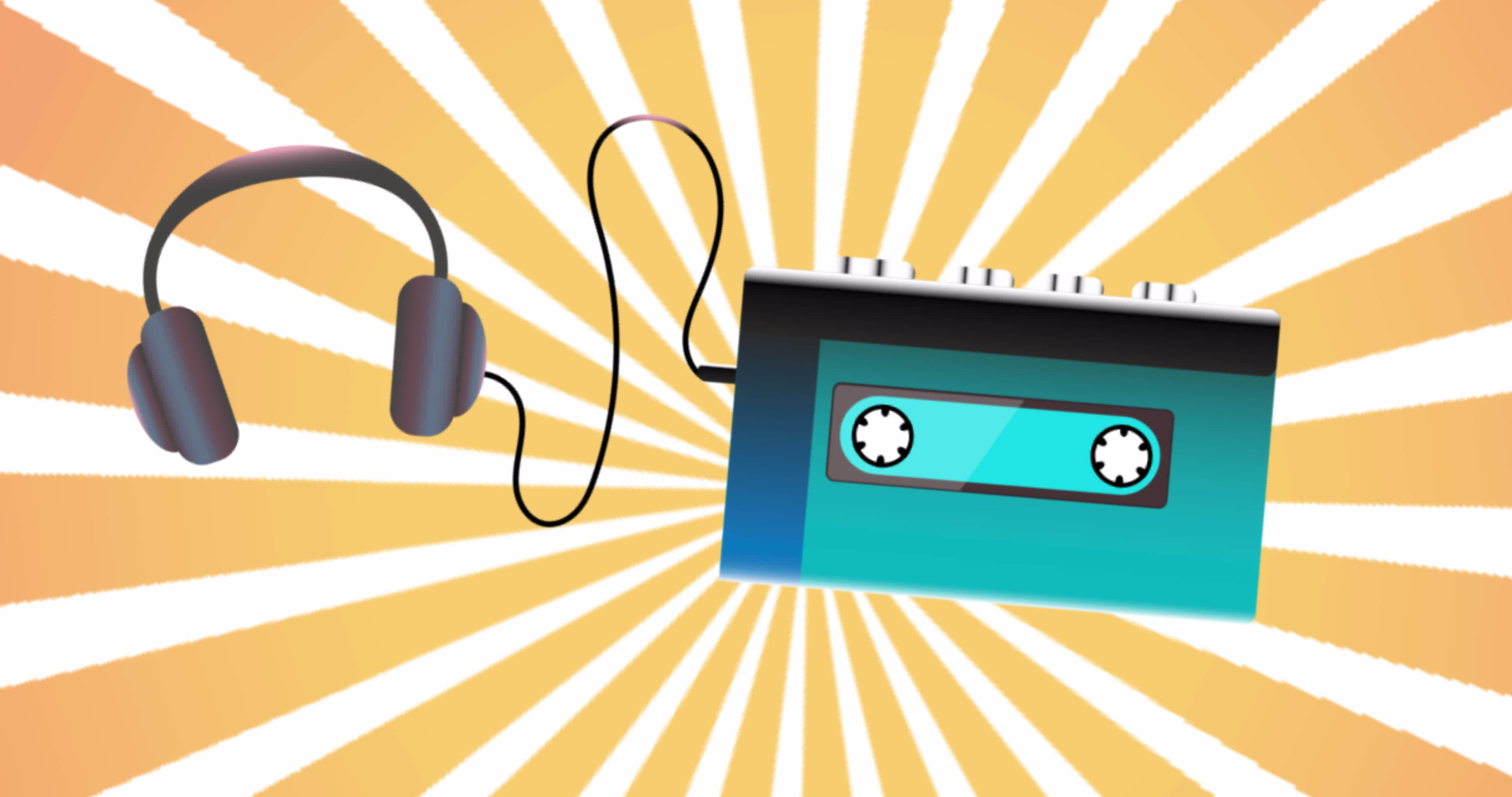 Animation loop motion design with an old retro hipster music tape